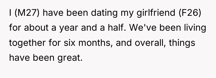 I (M27) have been dating my girlfriend (F26) for about...