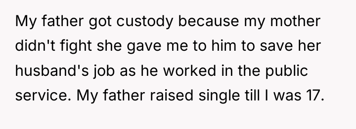 My father got custody because my mother didn't fight she...
