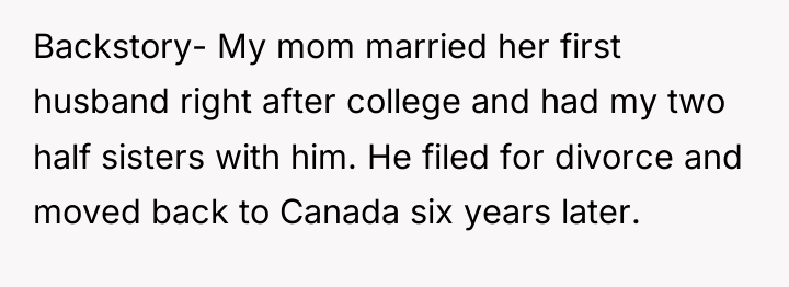 Backstory- My mom married her first husband right after college...