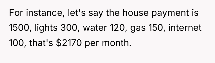 For instance, let's say the house payment is 1500, lights...