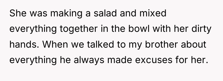 She was making a salad and mixed everything together in...
