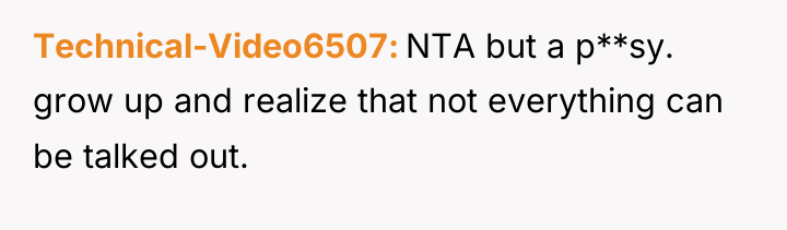 Technical-Video6507 NTA but a p**sy. grow up and realize that...