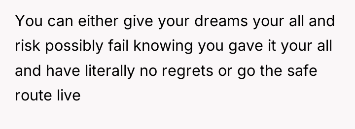 You can either give your dreams your all and risk...