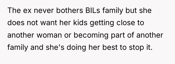 The ex never bothers BILs family but she does not...