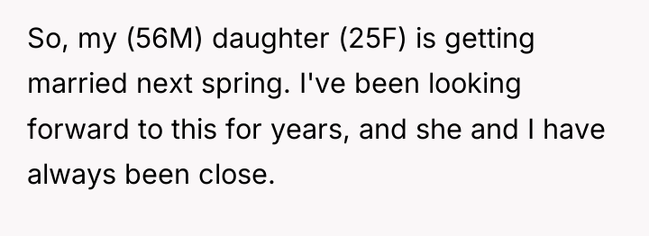 So, my (56M) daughter (25F) is getting married next spring....