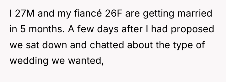 I 27M and my fiancé 26F are getting married in...