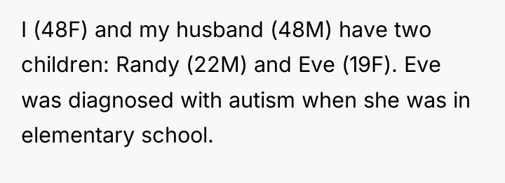 I (48F) and my husband (48M) have two children: Randy...