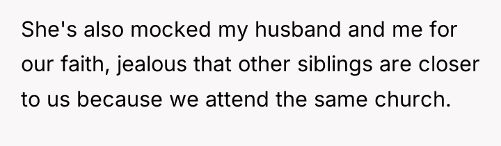 She's also mocked my husband and me for our faith,...