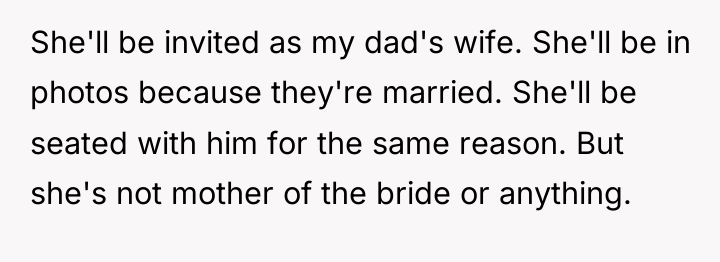 She'll be invited as my dad's wife. She'll be in...