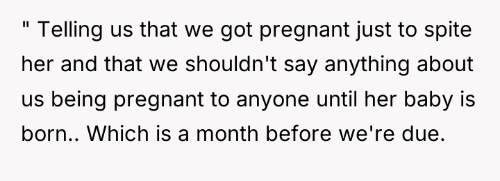 " Telling us that we got pregnant just to spite...