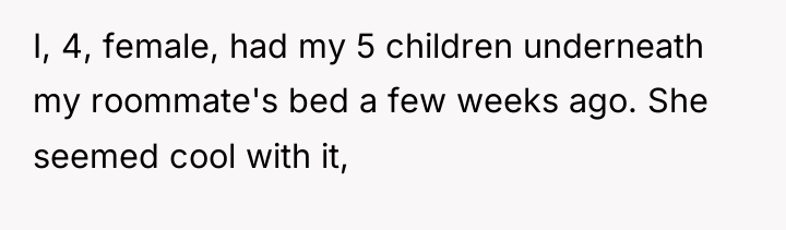 I, 4, female, had my 5 children underneath my roommate's...