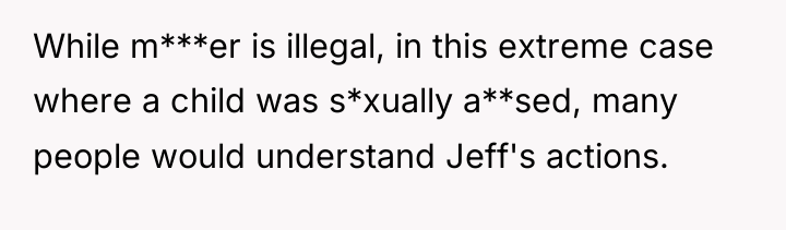 While m***er is illegal, in this extreme case where a...