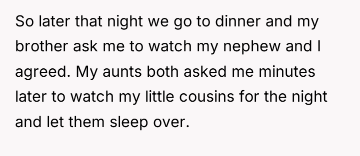 So later that night we go to dinner and my...