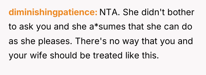 diminishingpatience NTA. She didn't bother to ask you and she...