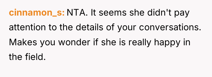 cinnamon_s NTA. It seems she didn't pay attention to the...