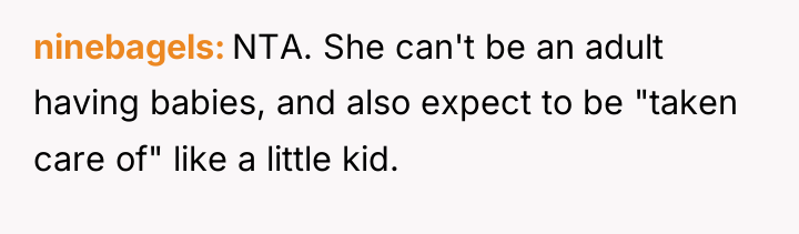 ninebagels NTA. She can't be an adult having babies, and...