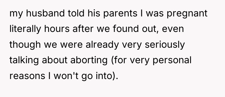my husband told his parents I was pregnant literally hours...