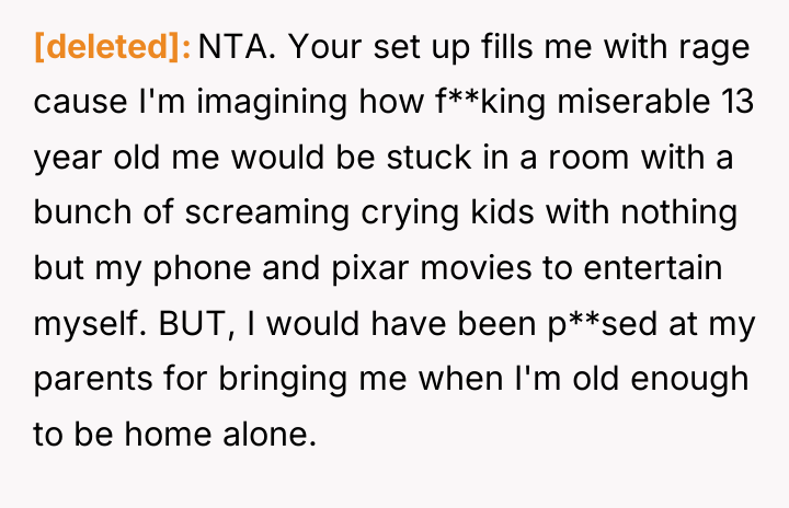 [deleted] NTA. Your set up fills me with rage cause...