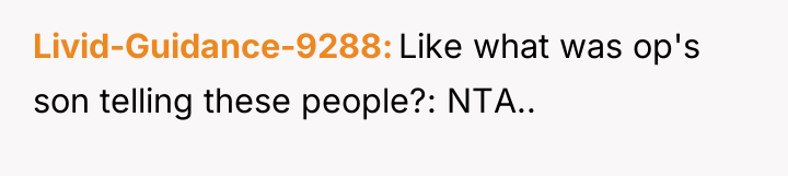 Livid-Guidance-9288 Like what was op's son telling these people?: NTA..