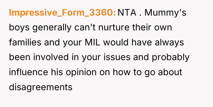 Impressive_Form_3360 NTA . Mummy's boys generally can't nurture their own...