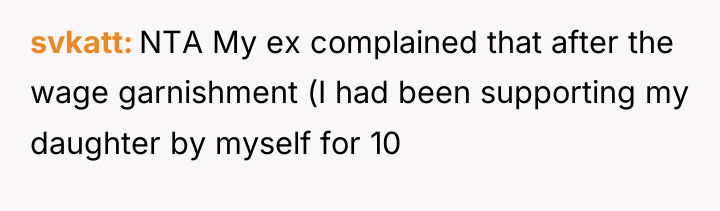 svkatt NTA My ex complained that after the wage garnishment...