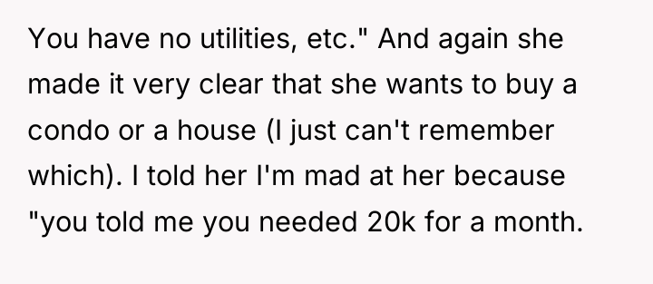 You have no utilities, etc." And again she made it...
