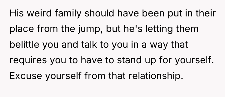 His weird family should have been put in their place...