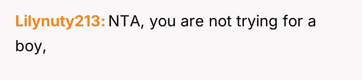 Lilynuty213 NTA, you are not trying for a boy,