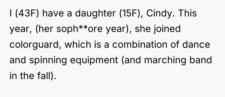 I (43F) have a daughter (15F), Cindy. This year, (her...