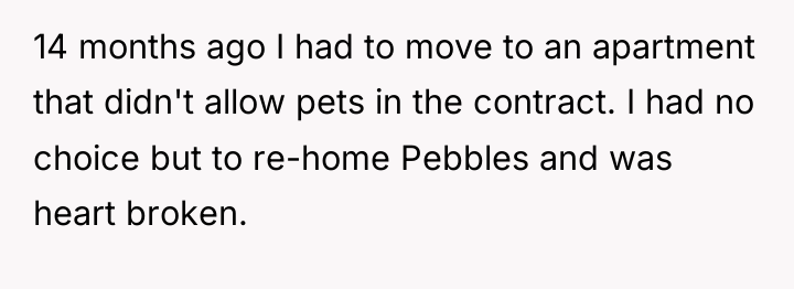 14 months ago I had to move to an apartment...