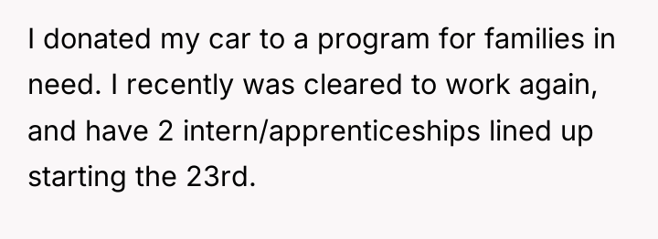 I donated my car to a program for families in...