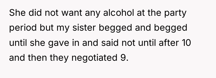 She did not want any alcohol at the party period...