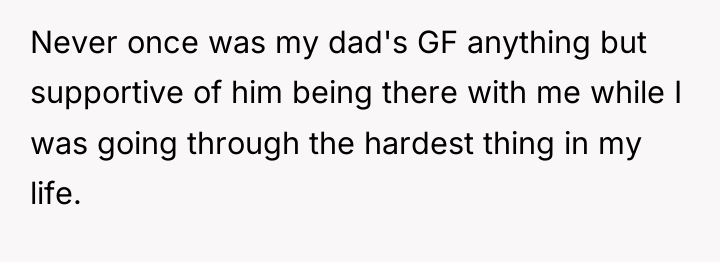 Never once was my dad's GF anything but supportive of...