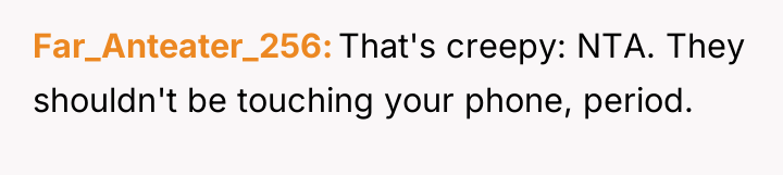 Far_Anteater_256 That's creepy: NTA. They shouldn't be touching your phone,...