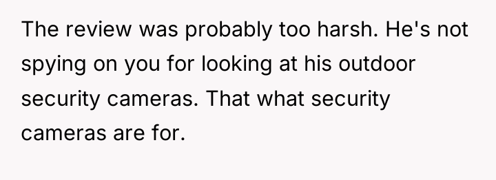 The review was probably too harsh. He's not spying on...