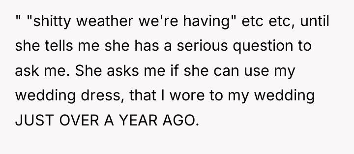 " "shitty weather we're having" etc etc, until she tells...