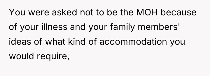 You were asked not to be the MOH because of...