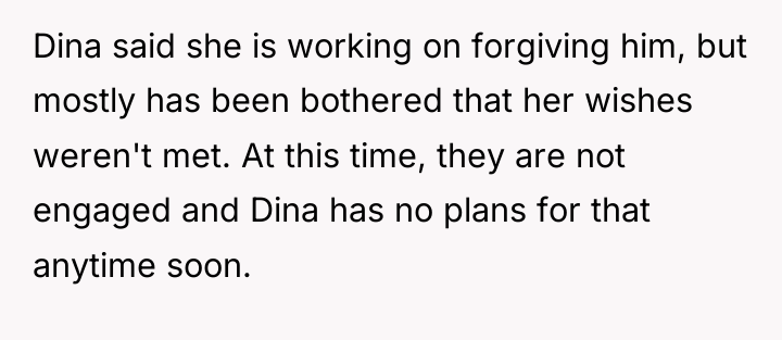Dina said she is working on forgiving him, but mostly...