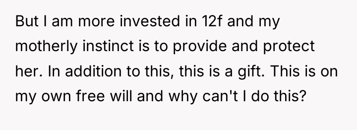 But I am more invested in 12f and my motherly...