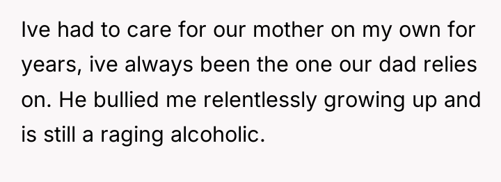 Ive had to care for our mother on my own...