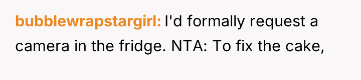 bubblewrapstargirl I'd formally request a camera in the fridge. NTA:...