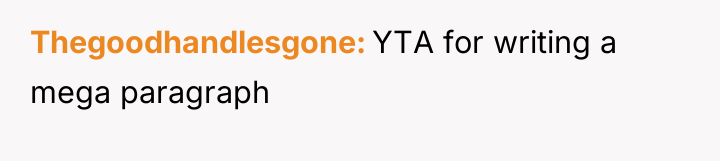 Thegoodhandlesgone YTA for writing a mega paragraph