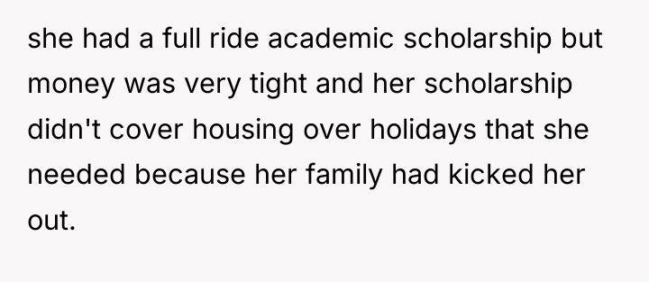 she had a full ride academic scholarship but money was...