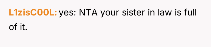 L1zisC00L yes: NTA your sister in law is full of...