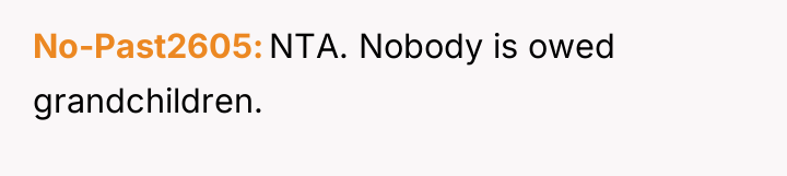No-Past2605 NTA. Nobody is owed grandchildren.