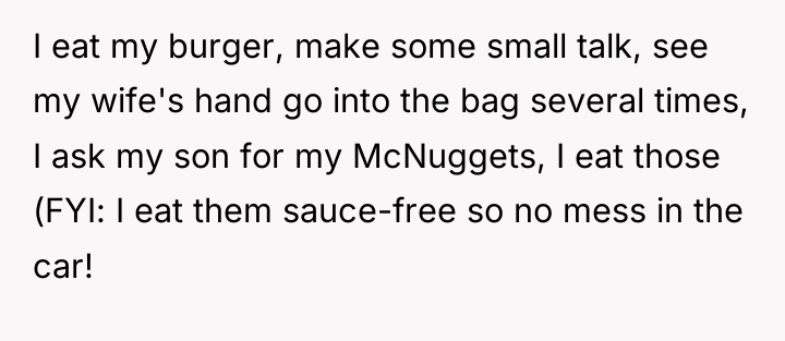 I eat my burger, make some small talk, see my...