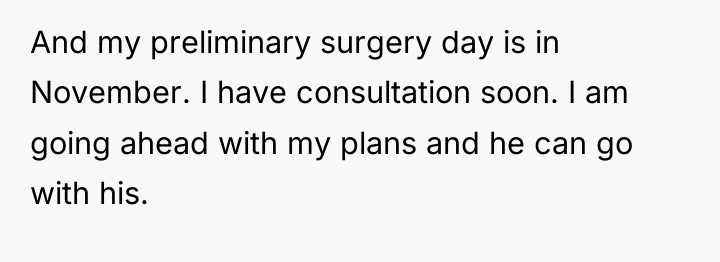 And my preliminary surgery day is in November. I have...