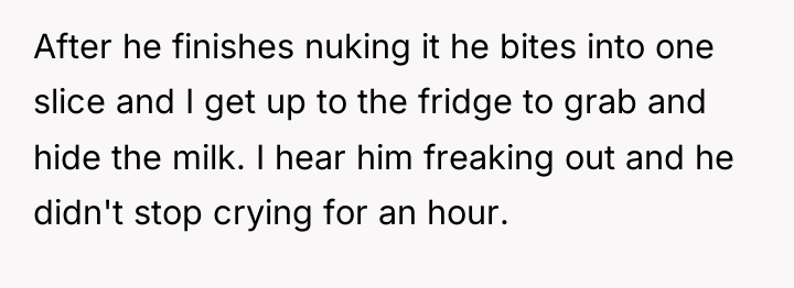 After he finishes nuking it he bites into one slice...