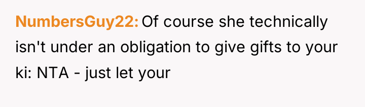 NumbersGuy22 Of course she technically isn't under an obligation to...
