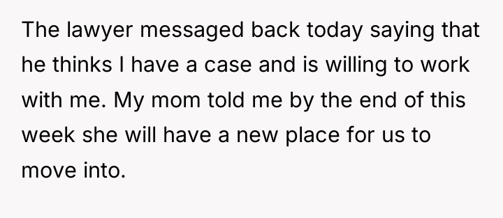 The lawyer messaged back today saying that he thinks I...